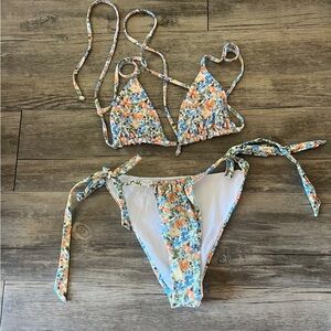 La Porte Swim Floral Triangle Bikini Top and Tie Side Bottoms